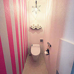 DIY/ピンク×グレー/ストライプの壁紙/バス/トイレのインテリア実例 - 2022-08-22 17:04:45
