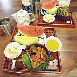 土用の丑の日/机/鰻の蒲焼き丼/アボカドとクリームチーズの山葵醤油/美味しいメロン...などのインテリア実例 - 2020-07-21 18:54:17