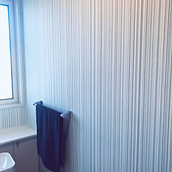 水色の壁紙/ニトリのタオル/ストライプの壁紙/シンプル/バス/トイレのインテリア実例 - 2020-02-17 16:00:17