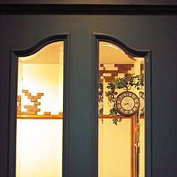 玄関/入り口/かるかるブリック/ドアリメイク/ドア塗り替え/両面時計のインテリア実例 - 2015-02-20 20:53:26
