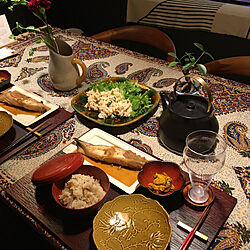 食卓にお花/おつまみはポテトサラダとツブ貝/漆器も好き/和食器/美味しい...などのインテリア実例 - 2022-03-31 12:24:51