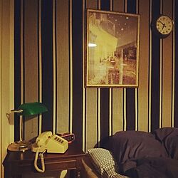 ベッド周り/ストライプの壁紙/フランス/ゴッホ/夜のカフェテラスのインテリア実例 - 2016-04-27 14:44:13