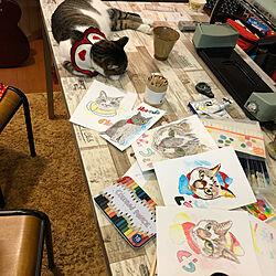 harumin さんちのクゥさん/のんはおねむ/ポスターカラーで塗る/猫の絵/色鉛筆で猫を描く...などのインテリア実例 - 2021-08-13 22:06:05