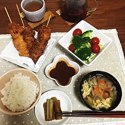 机/一人暮らし/ひとりご飯/今日の夜ごはん/冷蔵庫にあるもので作った（笑）...などのインテリア実例 - 2016-05-12 19:38:12