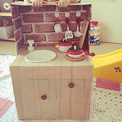 部屋全体/男の子だけどおままごと/ダンボール/おままごとキッチンDIY /パンパースの箱...などのインテリア実例 - 2016-10-06 23:32:08