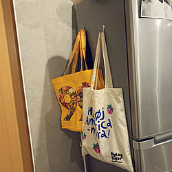 冷蔵庫横/エコバッグ/IKEA/フライングタイガー★/キッチンのインテリア実例 - 2020-08-29 22:34:05
