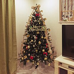 ダイソーオーナメント/クリスマスツリー180cm/クリスマスツリー/リボン/クリスマス...などのインテリア実例 - 2016-11-23 16:49:41
