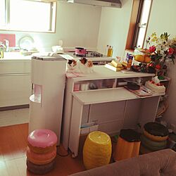 キッチン/ピンク/ねこのいる風景のインテリア実例 - 2017-04-06 10:34:39