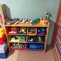 棚/おもちゃ収納/ターコイズの壁/アクセントクロス/縁なし畳...などのインテリア実例 - 2016-10-19 00:54:20