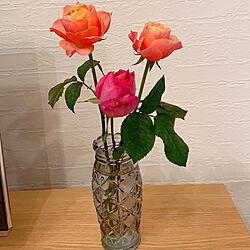 薔薇/お花が好き/お花のある暮らし/フラワーベース ガラス/花瓶のお花...などのインテリア実例 - 2021-01-24 23:30:26