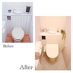 バス/トイレ/板壁DIY/タイルシート/テラコッタ風クッションフロア/トイレ改造計画...などのインテリア実例 - 2017-02-16 09:37:31