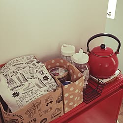 棚/ショップ袋リメイク/お茶セット/赤色/キッチン収納...などのインテリア実例 - 2017-06-11 10:37:35