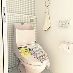 ギンガムチェックの壁紙/ピンク色/TOTOトイレ/バス/トイレのインテリア実例 - 2020-04-05 18:04:08