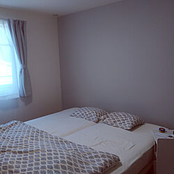 寝室/ブルーグレー/アクセントクロス/無印良品/ベッド周りのインテリア実例 - 2021-06-20 14:38:57