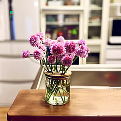 キッチンカウンター/安くてもおしゃれ/スリコのフラワーベース/ハーブを飾る/チャイブの花...などのインテリア実例 - 2023-05-22 18:07:56