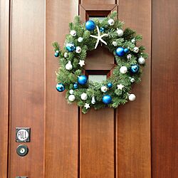 玄関/入り口/クリスマスリース/IKEA/100均/ビーチスタイル...などのインテリア実例 - 2015-12-22 16:43:45