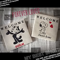 壁/天井/welcome/ファブリックボード/felix the cat/スヌーピ...などのインテリア実例 - 2016-01-02 12:01:50