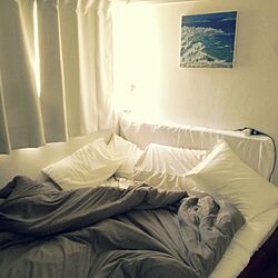 ベッド周り/無印良品/ダブルベッド/絵のインテリア実例 - 2013-05-10 11:00:00