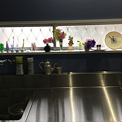 ブルーグレー/花のある暮らし/リノベーション/DIY/キッチンのインテリア実例 - 2019-03-04 14:06:53