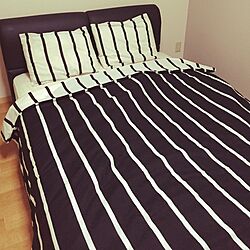 モノクロ　ストライプ/寝室/IKEA/モノトーン/ベッド周りのインテリア実例 - 2016-06-10 16:34:23