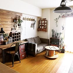 ラック/ケーブルドラム/机DIY/板壁DIY/DIY...などのインテリア実例 - 2017-02-13 19:56:46