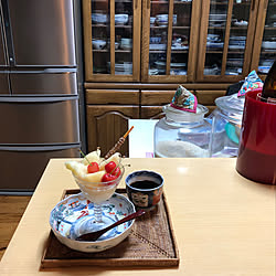 パフェ/桃/食後のデザート/佐藤錦/骨董品が好き...などのインテリア実例 - 2020-07-02 21:30:39
