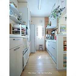 キッチン/流木ラダーDIY/フェイクグリーン/キッチンレンガ壁/ウォールシェルフ...などのインテリア実例 - 2017-02-06 07:58:56