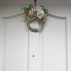 玄関/入り口/お正月/玄関ドア/しめ縄飾り初めて作りました/しめ縄飾りハンドメイド...などのインテリア実例 - 2018-12-28 18:03:32