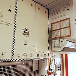 キッチン/黒タイルシート/カフェ風/築40年以上/DIY...などのインテリア実例 - 2017-07-12 07:30:32