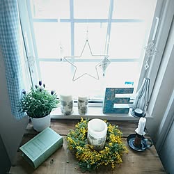 壁/天井/海外のカラーセンスに憧れる/海外インテリアに憧れる/ミモザのリース/リース部...などのインテリア実例 - 2017-03-27 17:02:03