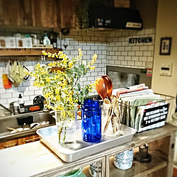 キッチン/賃貸でも諦めない!/賃貸でも楽しく♪/木目調壁紙/壁紙屋本舗...などのインテリア実例 - 2018-03-08 18:08:33