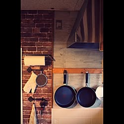 キッチン/コンロ周り/れんが壁紙/アメリカン/調味料ラック ...
