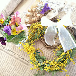 ありがとう♡/RCの出会いに感謝♡/ドライフラワーのある暮らし/花と緑のある暮らし/ミモザリース...などのインテリア実例 - 2019-03-08 12:53:06