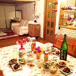 部屋全体/テーブルクロス/晩酌/晩ごはん/プレゼント企画実施中...などのインテリア実例 - 2017-04-18 21:04:30