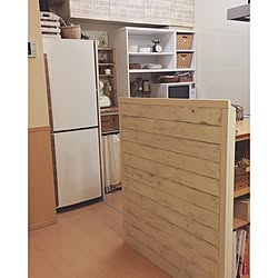 キッチン 冷蔵庫隠し板壁diy パーテーションdiy カウンターdiy パーテーションで目隠し などのインテリア実例 19 02 17 23 24 37 Roomclip ルームクリップ
