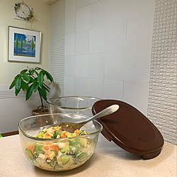 パキラ成長中/人工大理石のカウンタートップ/エコカラットを自分達で貼ろう部/エコカラット DIY/Pyrex 334...などのインテリア実例 - 2020-09-05 08:36:13