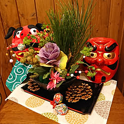 玄関/入り口/お正月/獅子舞と天狗/福袋/お花の容器・DAISO...などのインテリア実例 - 2018-01-03 17:05:10