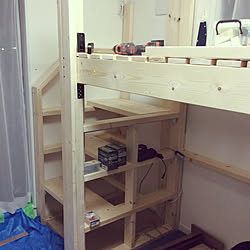 ベッド周り 1x4材 2x6材 2x4材 ロフトベッド Diyのインテリア実例 19 02 24 23 16 02 Roomclip ルームクリップ