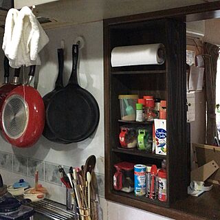 調味料棚DIY/キッチン/DIY/カフェ風/たなDIY...などのインテリア実例 - 2017-07-07 18:42:57
