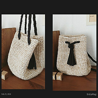 手編み 手編みバッグのおしゃれなアレンジ・飾り方のインテリア実例