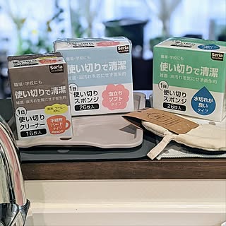 セリア/100円ショップ/使い切りスポンジ/泡立ちソフトタイプ/水切れが良いタイプ...などのインテリア実例 - 2023-11-27 23:09:06