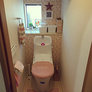 バス/トイレ/可愛いトイレ/ニトリのトイレマット&便座カバー/サニタリーボックスやめました/ピンクピンクピンクのインテリア実例 - 2018-04-01 14:40:01