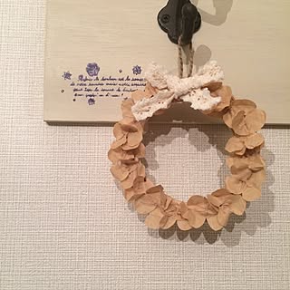 壁/天井/ハンドメイド/リース 手作り/リース/コーヒーフィルター紫陽花♡のインテリア実例 - 2015-07-22 06:47:56