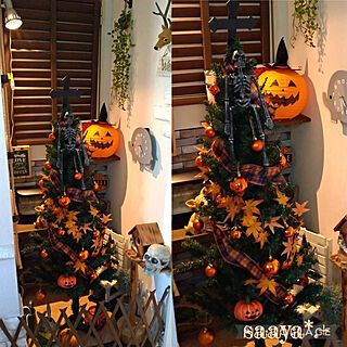 玄関/入り口/ハロウィン/Halloween飾り/セリアのハロウィングッズ/ニトリのツリー...などのインテリア実例 - 2022-09-18 16:34:27