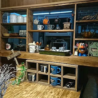 部屋全体/カフェ風/キッチンカウンターDIY/DIY/テーブル天板DIY...などのインテリア実例 - 2017-03-23 17:41:39