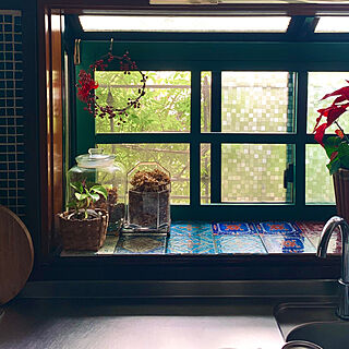 キッチン/小さな台所/出窓のインテリア/緑色が好き/窓枠風DIY...などのインテリア実例 - 2024-04-18 11:46:21