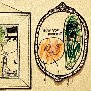 壁/天井/デスクスペースの壁/子供の絵を飾る/手描きの額縁/三歳児が描いたパパとママ...などのインテリア実例 - 2014-11-17 22:05:46