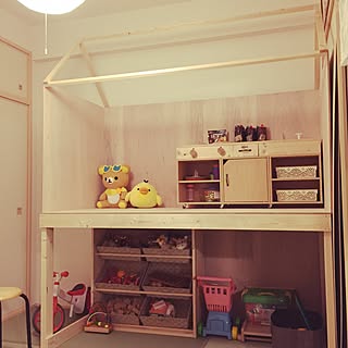 部屋全体/おもちゃ収納DIY/おままごとキッチンDIY /枠組み/キッズスペース...などのインテリア実例 - 2016-02-14 23:14:18