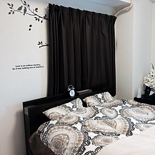 ベッド周り/シンプルモダン/IKEA/ウォールステッカー/白黒のインテリア実例 - 2013-12-06 12:04:50