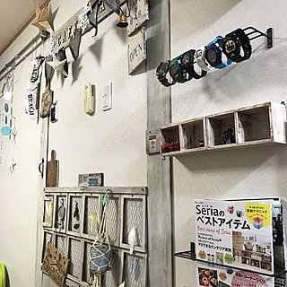 壁/天井/デニム生地ガーランド/アルファベットオブジェ/画用紙バーンスター★/cafe&bar扉風...などのインテリア実例 - 2017-02-20 18:47:01